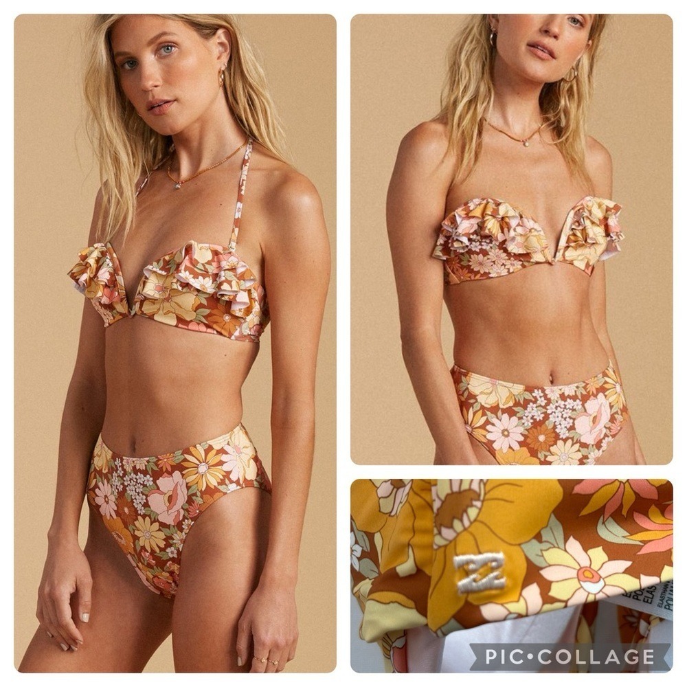 Billabong x Salty Blonde - Back Then Underwire Bikini Top- Floral, Size Medium